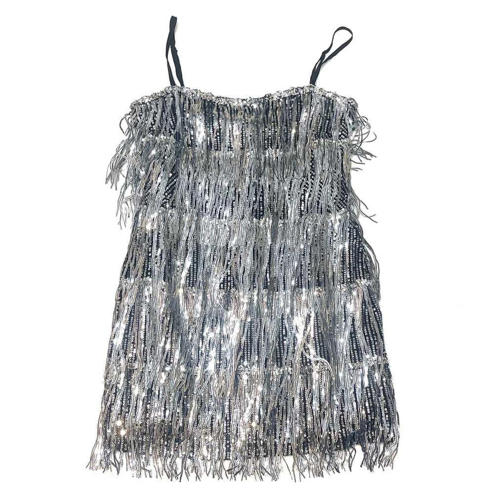 Day + Moon‎ Silver Sequin Layer Fringe Flapper Costume Party Dress Women's Small - Picture 15 of 15